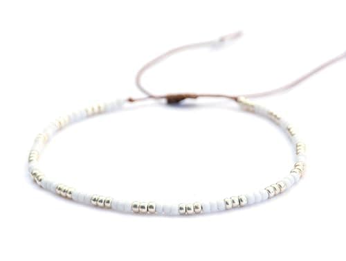 Tribes Plus Size White & Silver Boho Beaded Anklet, Large Adjustable, Handmade