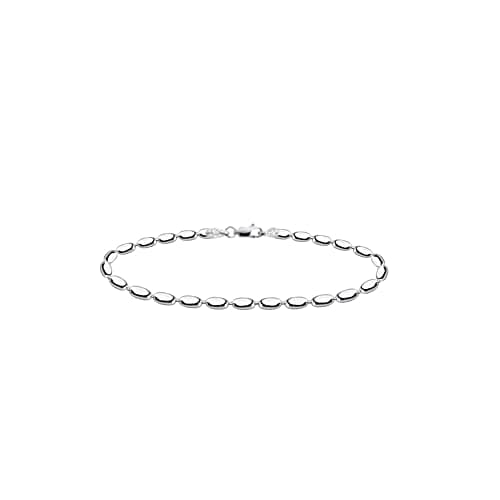 Savlano Italian 925 Sterling Silver Oval Rice Bead Anklet - Gift Box Included