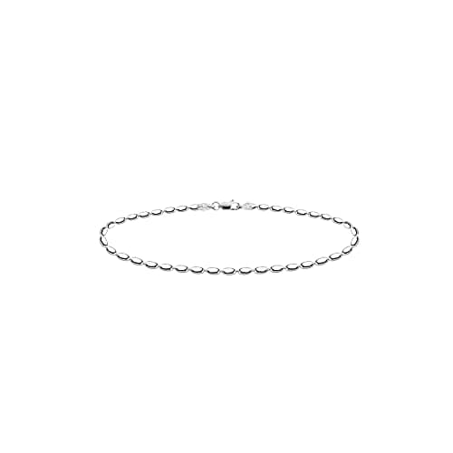 Savlano Italian 925 Sterling Silver Oval Rice Bead Anklet - Gift Box Included