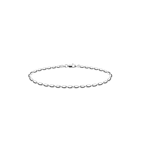 Savlano Italian 925 Sterling Silver Oval Rice Bead Anklet - Gift Box Included