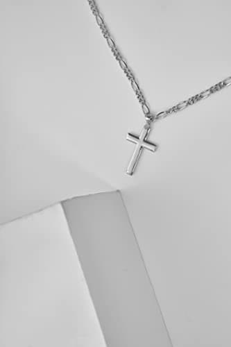 Gerojery Men's 925 Sterling Silver Cross Necklace with Strong Figaro Chain, 14.8g, 22+2 Inches