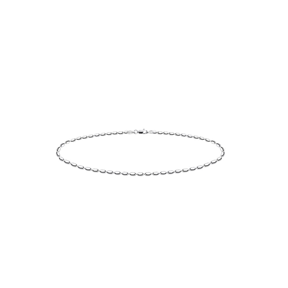 Savlano Italian 925 Sterling Silver Oval Rice Bead Anklet - Gift Box Included