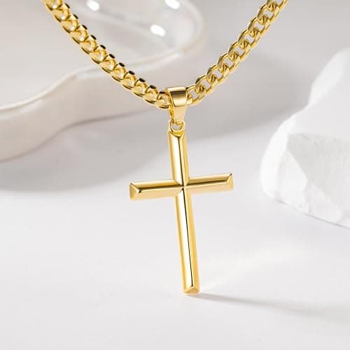 Gold Cross Necklace for Men and Women - Robust 14K Gold Cross Pendant