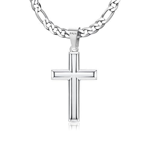 Minimalist Cross Necklace for Men & Women : Solid 925 Sterling Silver Cross Pendant