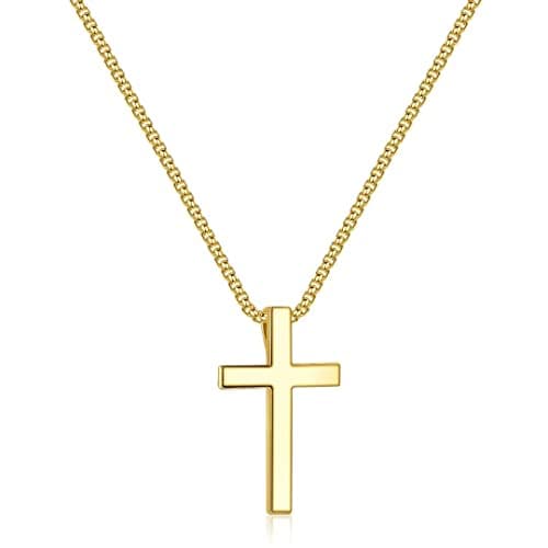 Men's 925 Sterling Silver Cross Pendant Necklace with 18K Gold and Stainless Steel Chain