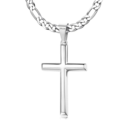 Minimalist Cross Necklace for Men & Women : Solid 925 Sterling Silver Cross Pendant