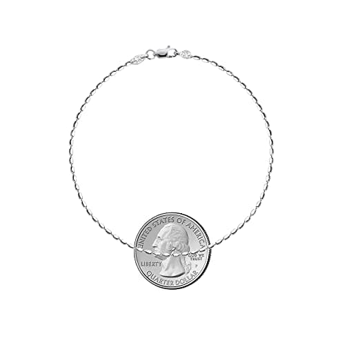 Savlano Italian 925 Sterling Silver Oval Rice Bead Anklet - Gift Box Included