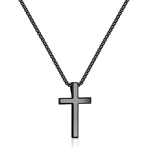 Men's 925 Sterling Silver Cross Pendant Necklace with 18K Gold and Stainless Steel Chain