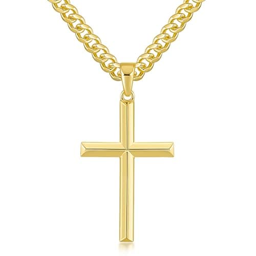 Gold Cross Necklace for Men and Women - Robust 14K Gold Cross Pendant