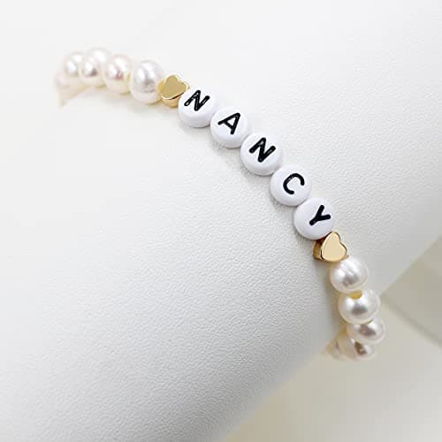Personalized Name Bracelet with Natural Pearl and Afghan Jade for Women