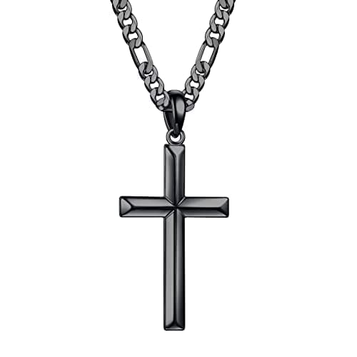 Mens Cross Necklace in Sterling Silver with Gold Plated Chain - 16-24 Inch