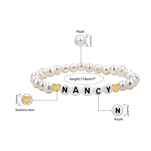 Personalized Name Bracelet with Natural Pearl and Afghan Jade for Women