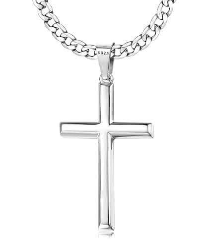 Minimalist Cross Necklace for Men & Women : Solid 925 Sterling Silver Cross Pendant