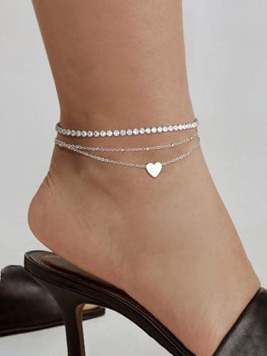 FindChic Stainless Steel Ankle Chain Bracelets, Cuban Curb/Figaro/Box Links, Adjustable Anklet