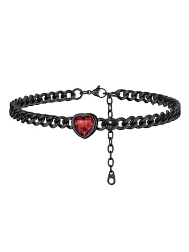 ChainsProMax Women's Heart Anklets Birthstone Ankle Bracelet, Black, Gift Box