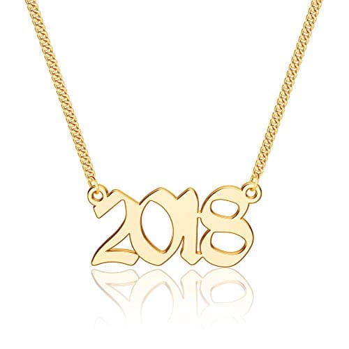 Ursteel Personalized Birth Year Necklace, 18K Gold Plated