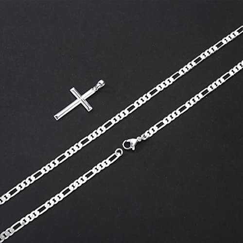 Mens Cross Necklace in Sterling Silver with Gold Plated Chain - 16-24 Inch