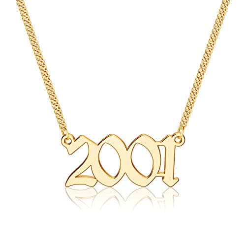Ursteel Personalized Birth Year Necklace, 18K Gold Plated