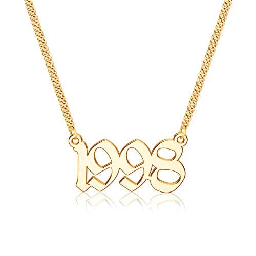 Ursteel Personalized Birth Year Necklace, 18K Gold Plated