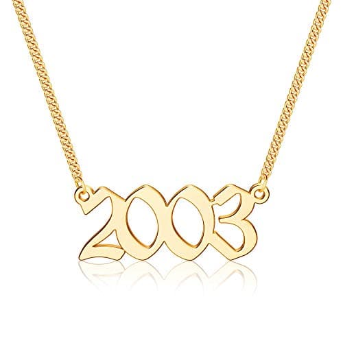 Ursteel Personalized Birth Year Necklace, 18K Gold Plated