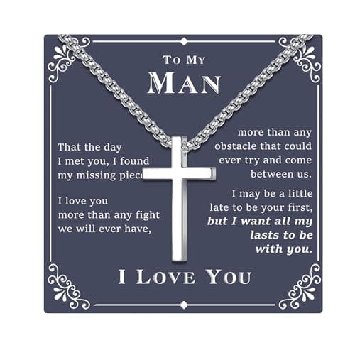 18K White Gold Plated Stainless Steel Cross Necklace for Men and Women