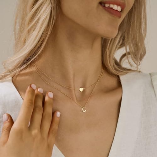 Personalized 18K Gold Plated Stainless Steel Monogram Initial Choker Necklace for Women