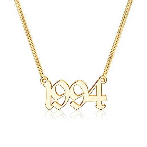 Ursteel Personalized Birth Year Necklace, 18K Gold Plated