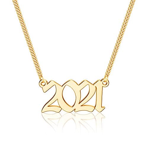Ursteel Personalized Birth Year Necklace, 18K Gold Plated