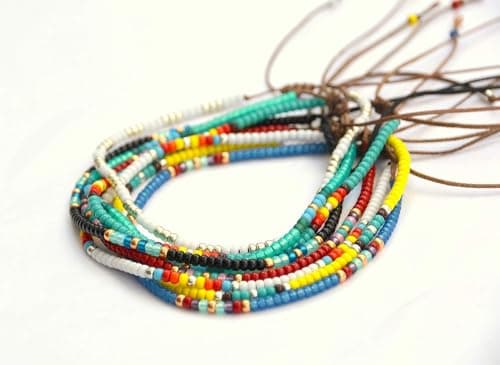Tribes Plus Size White & Silver Boho Beaded Anklet, Large Adjustable, Handmade