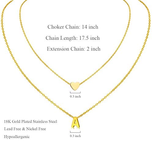 Personalized 18K Gold Plated Stainless Steel Monogram Initial Choker Necklace for Women