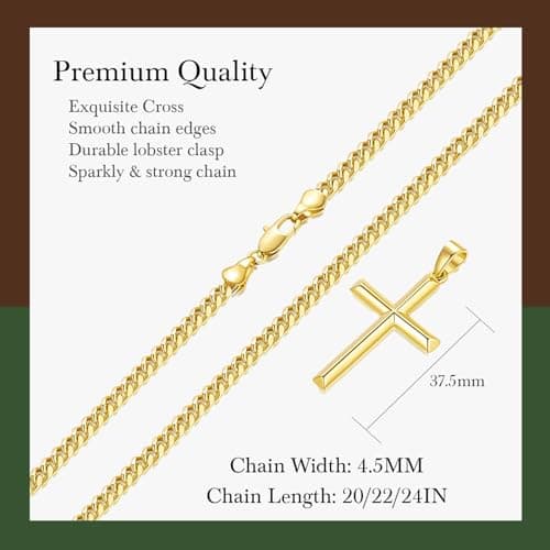 Gold Cross Necklace for Men and Women - Robust 14K Gold Cross Pendant