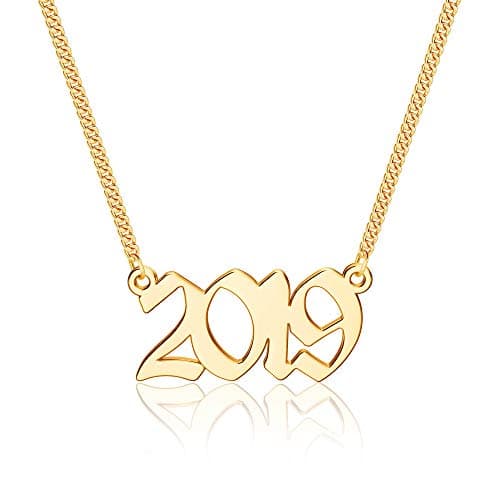 Ursteel Personalized Birth Year Necklace, 18K Gold Plated