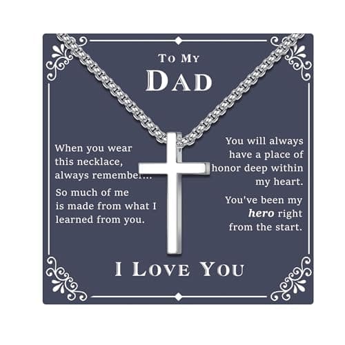 18K White Gold Plated Stainless Steel Cross Necklace for Men and Women