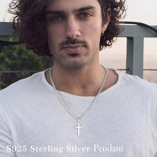 Ursteel 925 Sterling Silver Cross Necklace for Men & Women