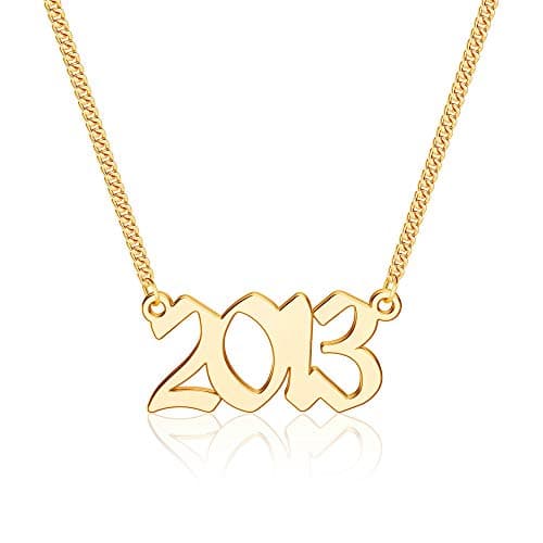 Ursteel Personalized Birth Year Necklace, 18K Gold Plated