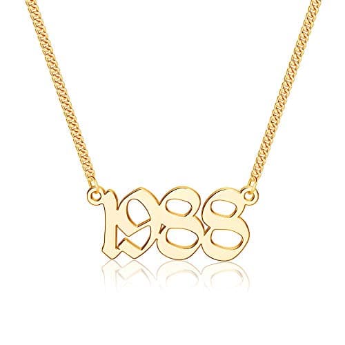 Ursteel Personalized Birth Year Necklace, 18K Gold Plated