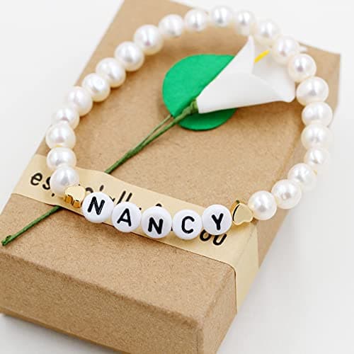 Personalized Name Bracelet with Natural Pearl and Afghan Jade for Women