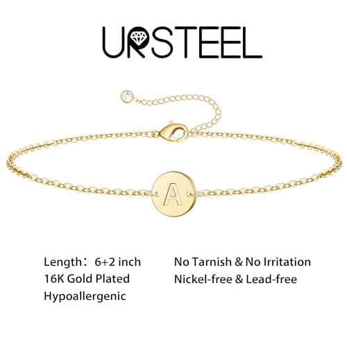 Ursteel Gold Initial Bracelet for Women and Girls