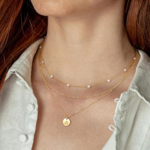 Turandoss Layered Gold Pearl Necklaces for Women