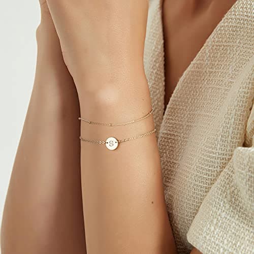 Personalized Initial 14K Gold Filled Beaded Bracelet for Women