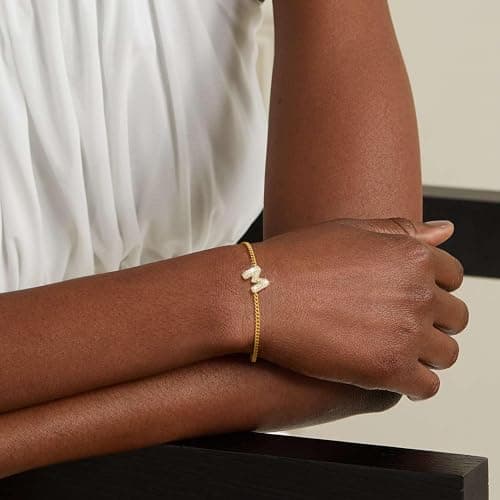 Women's 14K Gold Adjustable Bracelet with Cubic Zirconia Initial Letter