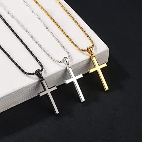 Ursteel 925 Sterling Silver Cross Pendant Necklace for Men and Women - Available in 18K Gold/Silver and Various Chain Lengths