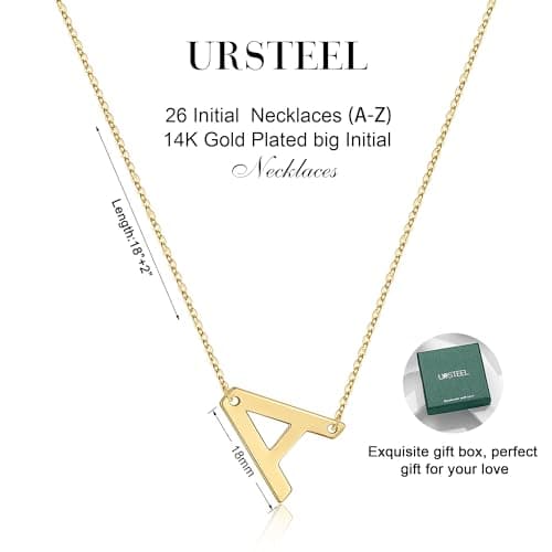 Ursteel Dainty 14K Gold Plated Letter Necklaces for Women