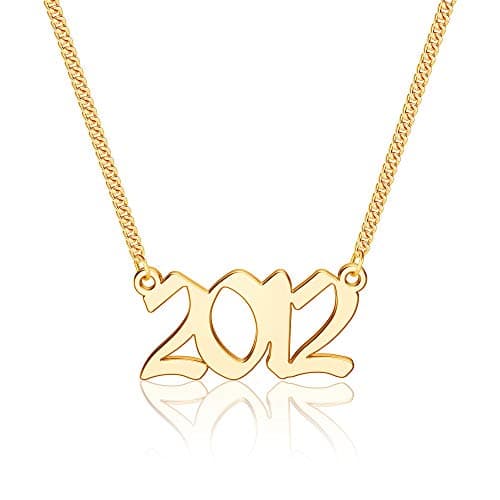 Ursteel Personalized Birth Year Necklace, 18K Gold Plated