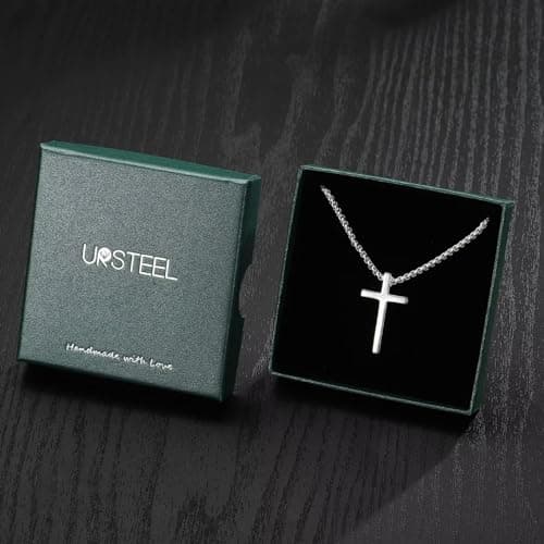 18K White Gold Plated Stainless Steel Cross Necklace for Men and Women