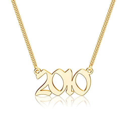 Ursteel Personalized Birth Year Necklace, 18K Gold Plated
