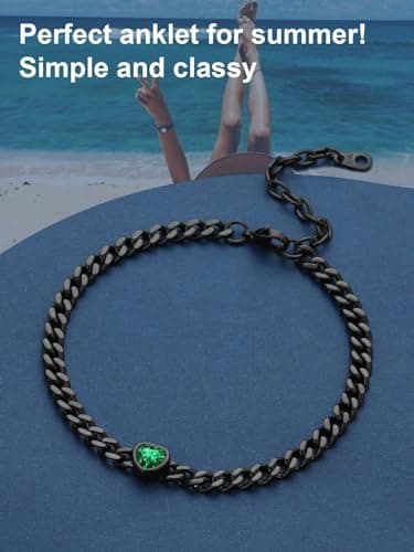 ChainsProMax Women's Heart Anklets Birthstone Ankle Bracelet, Black, Gift Box