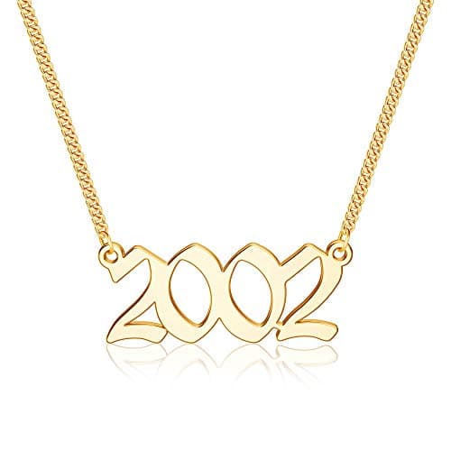 Ursteel Personalized Birth Year Necklace, 18K Gold Plated