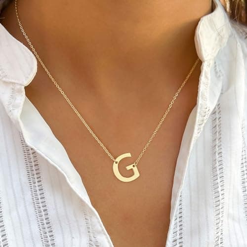 Ursteel Dainty 14K Gold Plated Letter Necklaces for Women