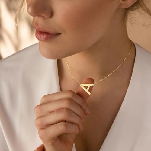 Ursteel Dainty 14K Gold Plated Letter Necklaces for Women